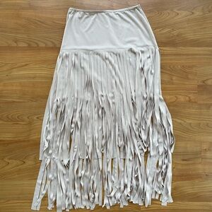 Ursine women’s XL stretchy Cream Fringe maxi skirt hippie western